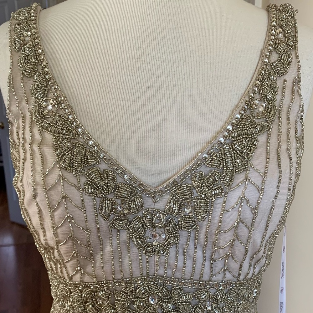 SUE WONG 14 Champagne Beaded Formal Bridal cocktail Evening dress - Picture 14 of 17